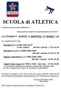 Allenamenti ATLETICA si torna allo stadio 2015